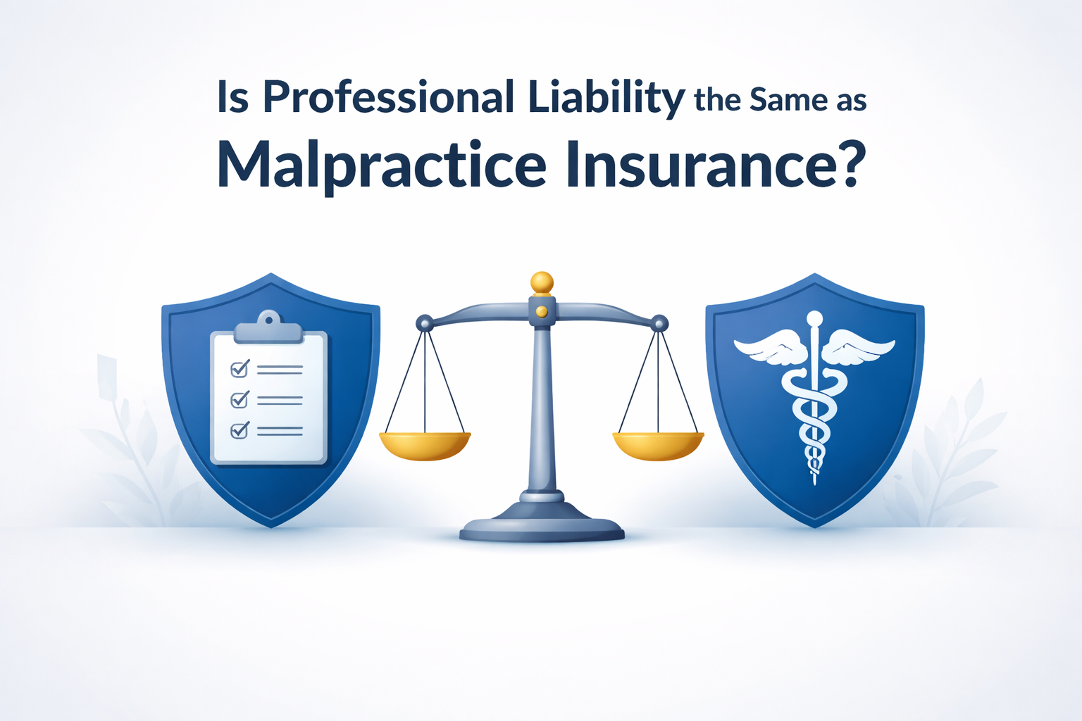 Is professional liability the same as malpractice insurance comparison illustration with scales and insurance shields