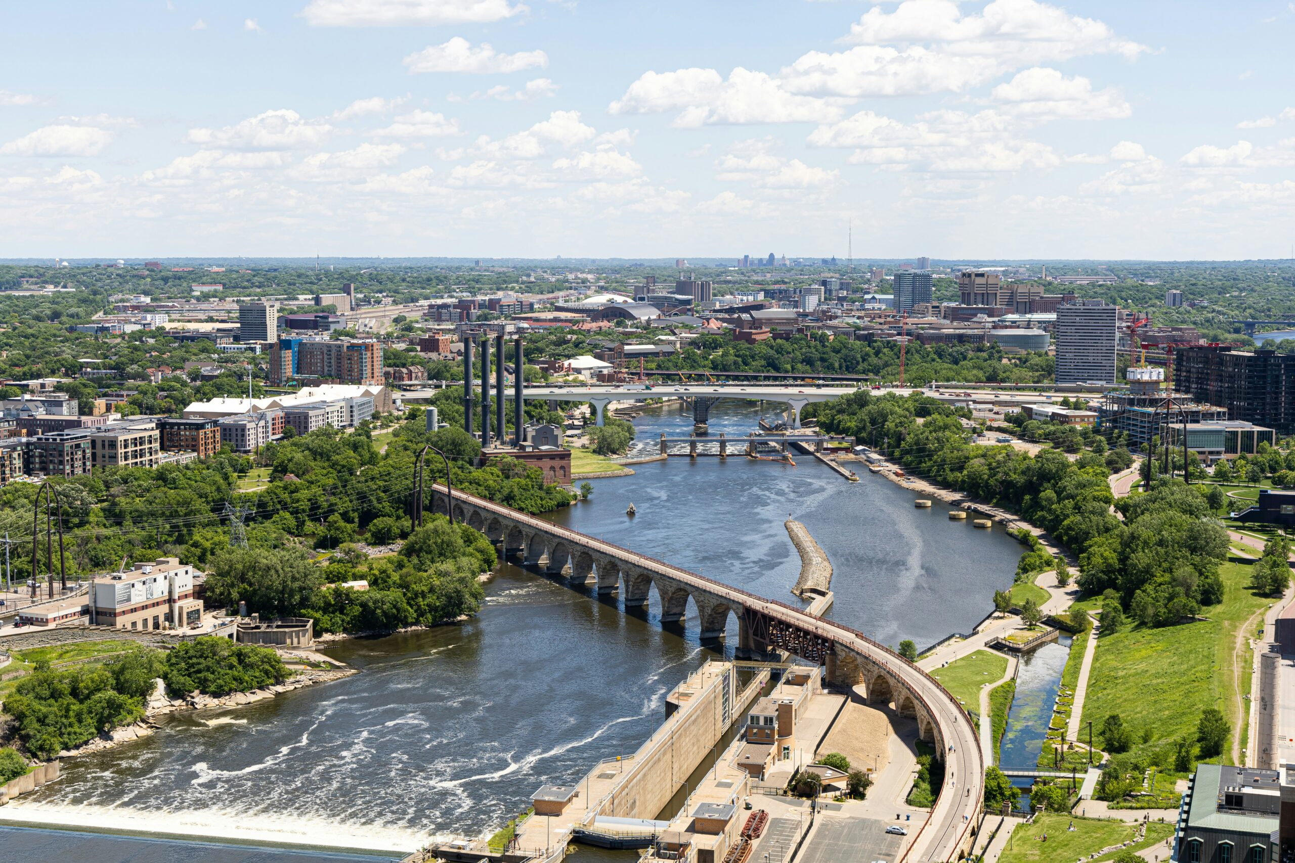 Aerial view of Minneapolis landscape.