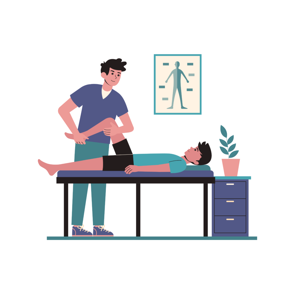 Physical therapist treating patient leg injury representing malpractice insurance and professional liability risk in healthcare