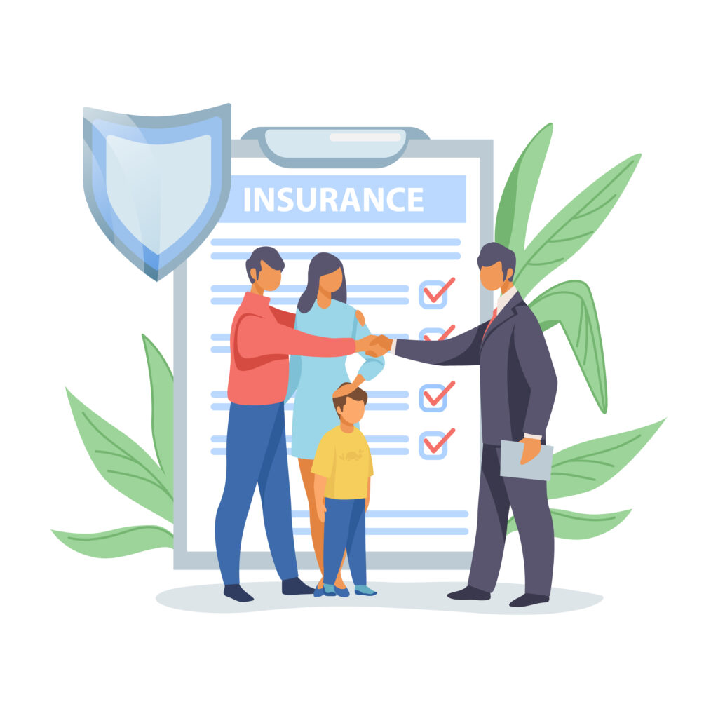 Family discussing insurance with agent.