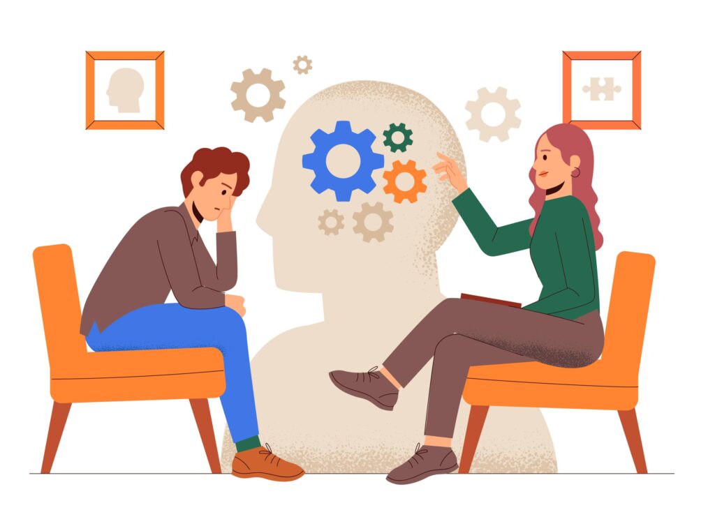 illustration of a counselor and client in a therapy session