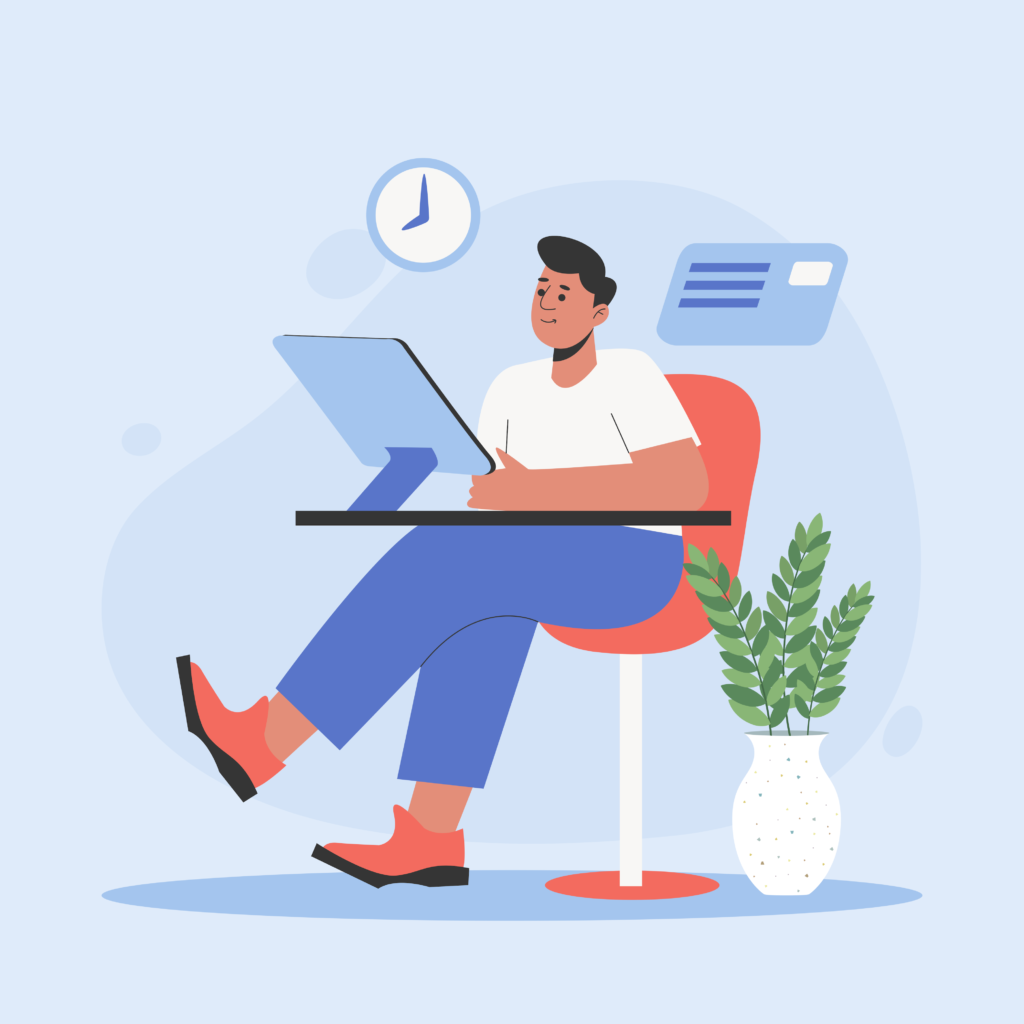Illustrated figure representing a licensed professional counselor insurance policyholder in a calm, supported practice environment.