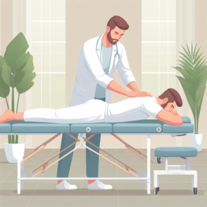 Physical Therapist Insurance illustrated by a physical therapist providing hands-on treatment to a patient in a rehabilitation clinic.
